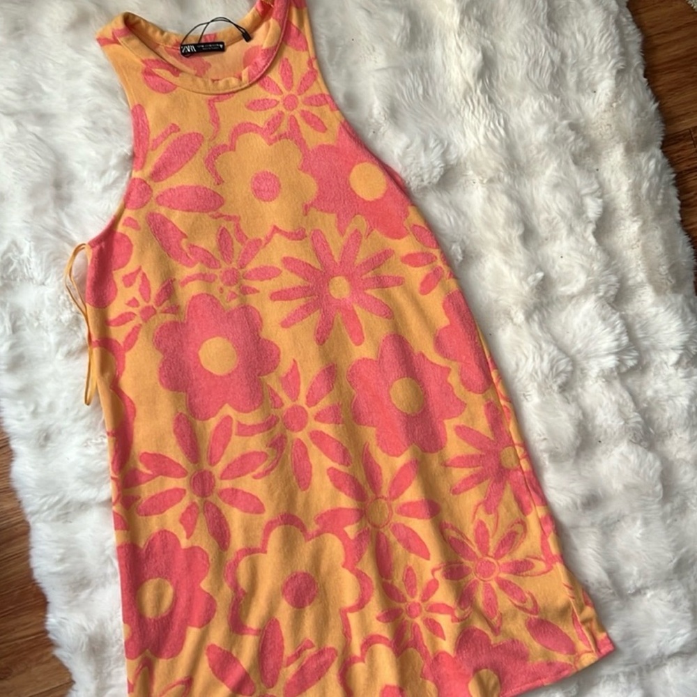 ZARA Pink + Orange Floral Mini+Dress - Picture 5 of 6